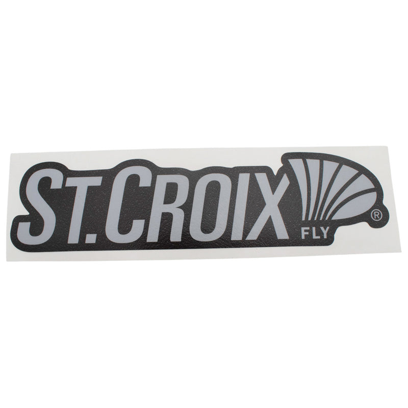 Black and grey St. Croix Fly fishing rod logo on white transfer paper.
