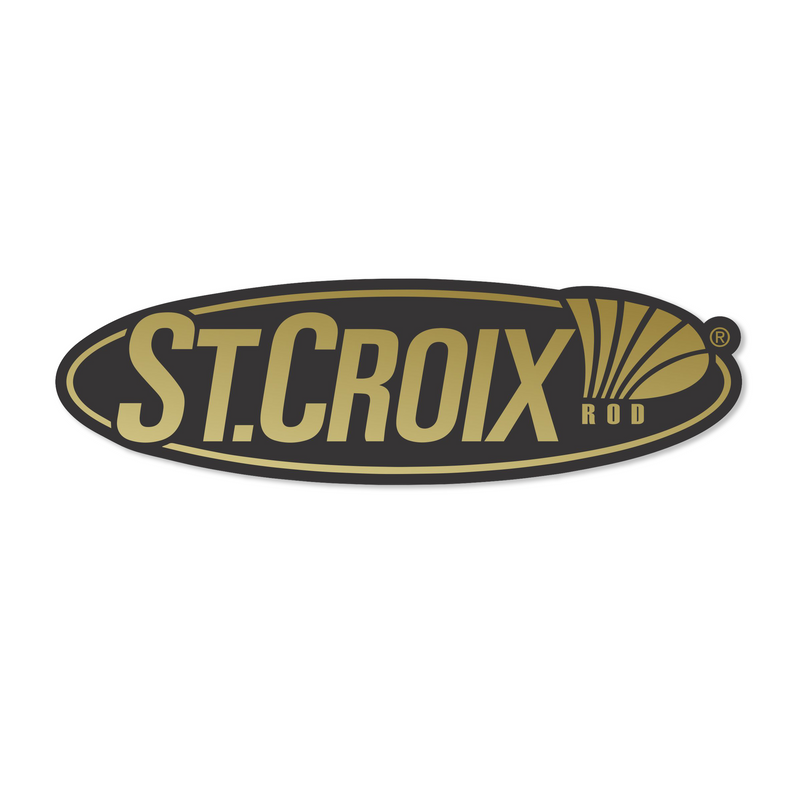 Oval black and gold St. Croix rod logo decal