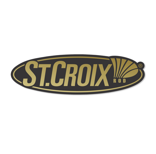 Oval black and gold St. Croix rod logo decal