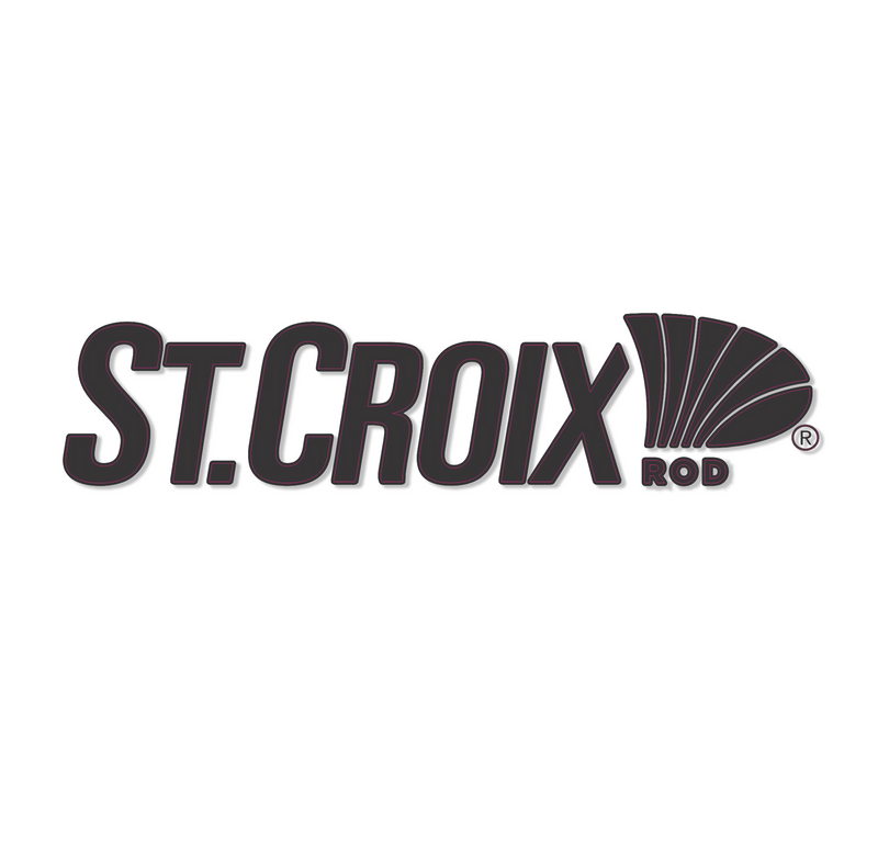 Black St. Croix Rod logo decal with red outlining.