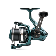 Teal fishing reel on a white background