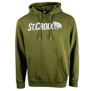 Green hoodie with a white 'St. Croix Fly' logo on the chest.