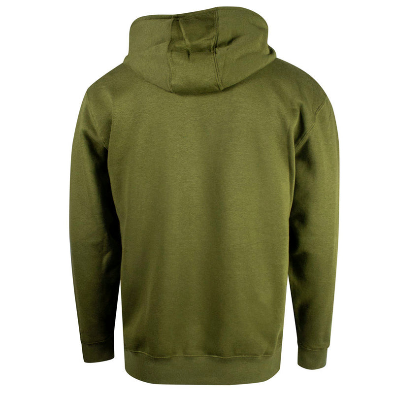 Green hoodie shown from the back on a white background.