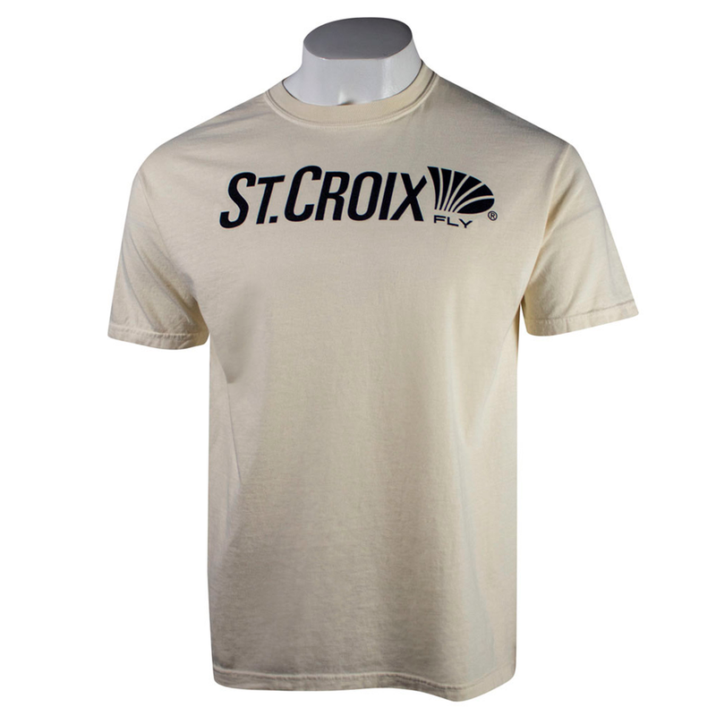 Beige t-shirt with a brown 'St. Croix Fly' logo on the chest.