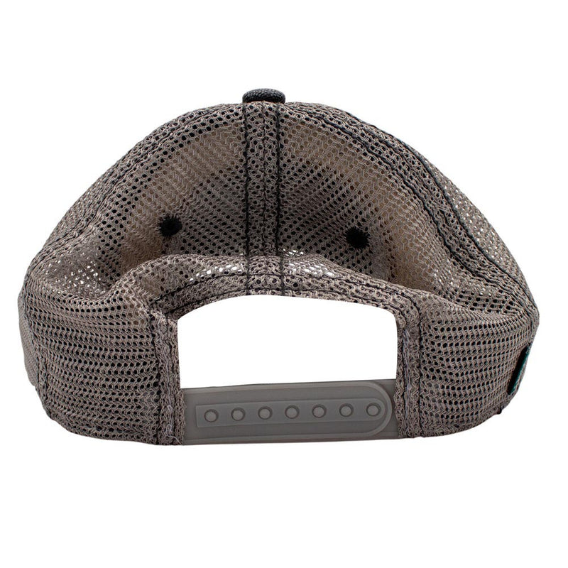 Back view of a tan mesh cap with a snap back closure.