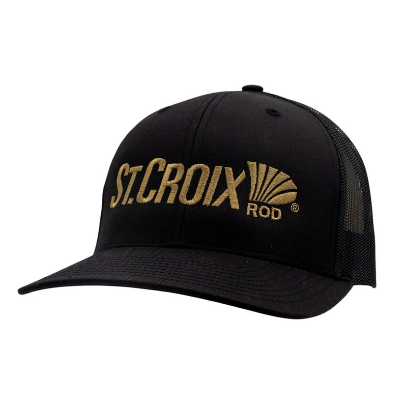 Black cap with a gold 'St. Croix Rod' logo on a white background.