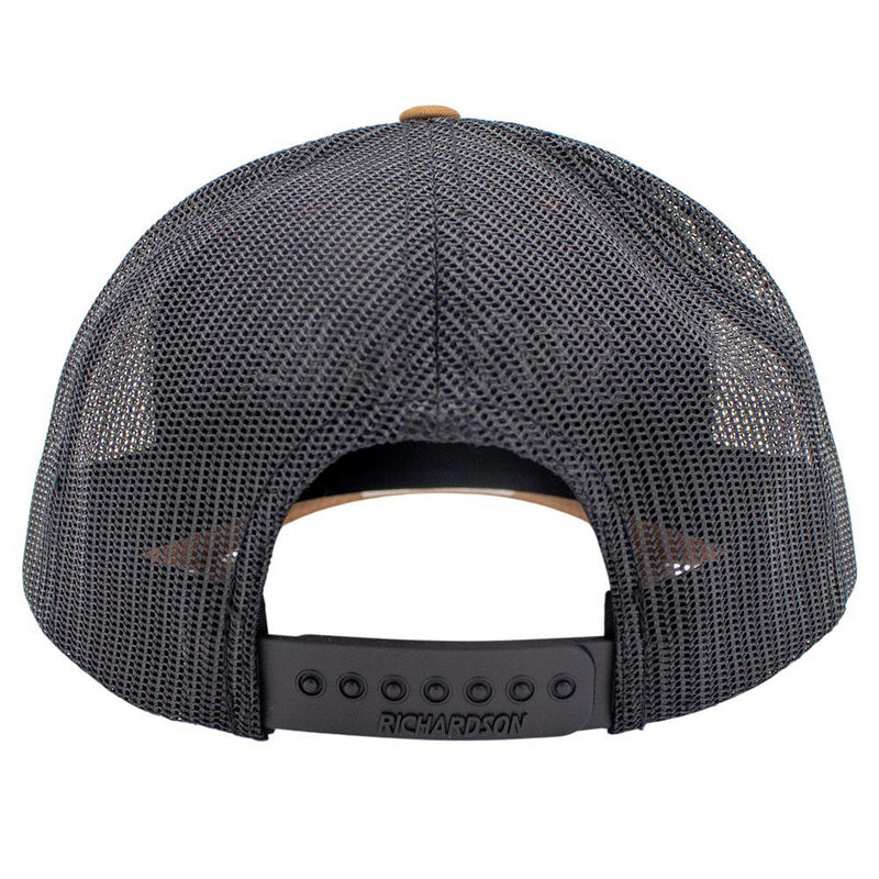 Back view of a black mesh Richardson cap.