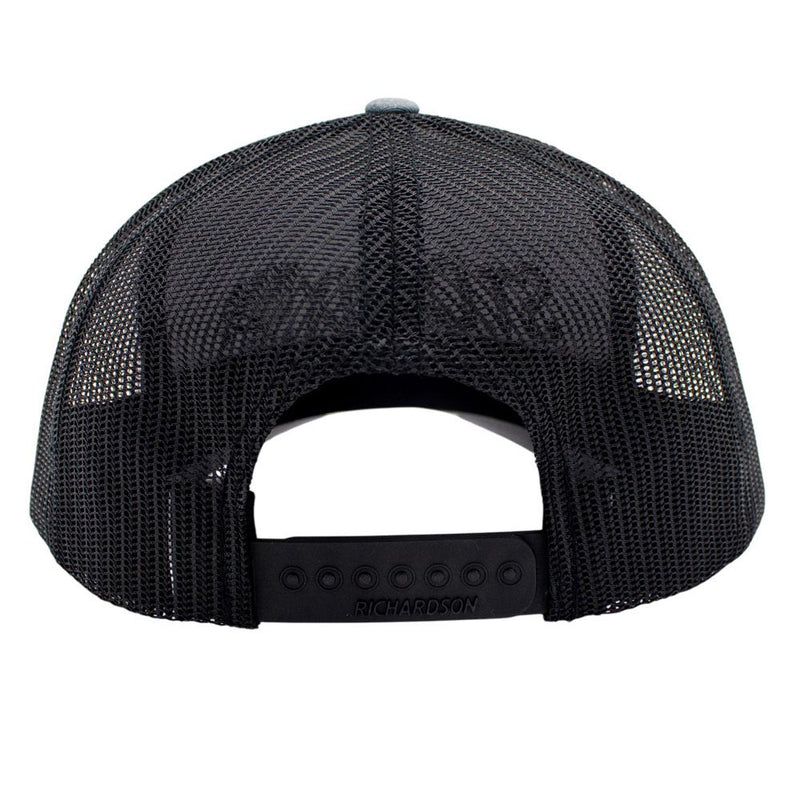 Black mesh cap with a snap back closure.