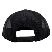 Black mesh back panels of a cap.