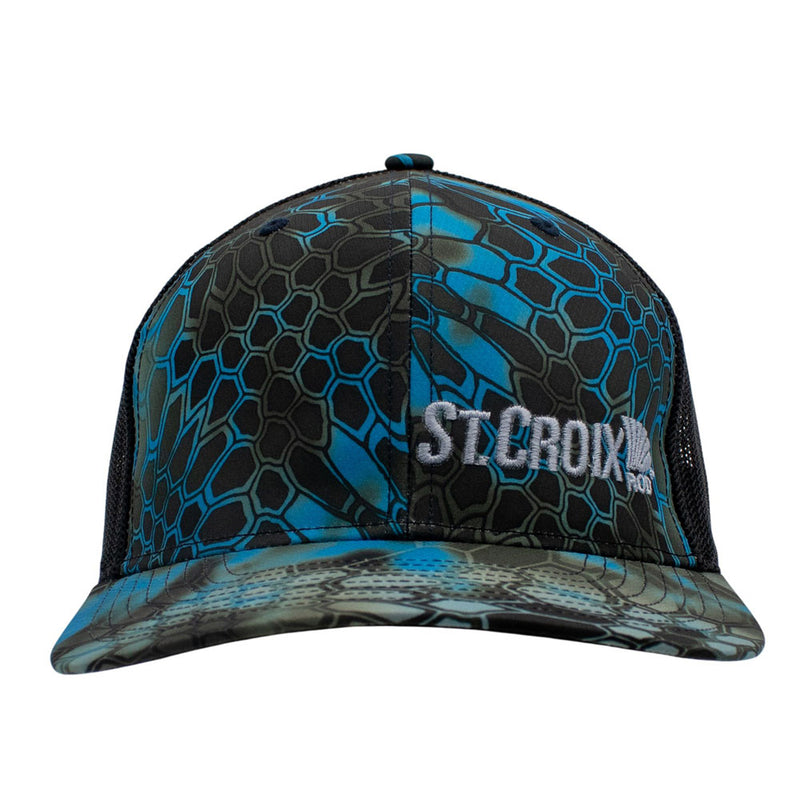 Black and blue patterned cap with 'St. Croix' branding on the front left panel.
