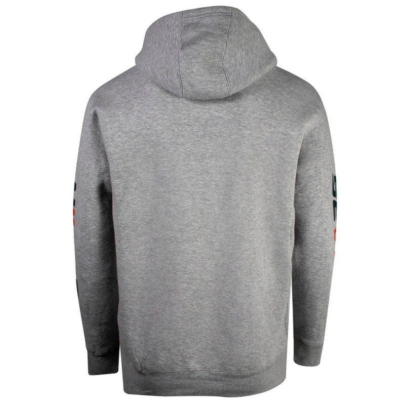 Back of a light grey hoodie.