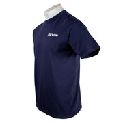 Side of a navy blue t-shirt with 'SEVIIN' logo on the left chest.