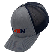 Side of a gray cap with navy mesh back and a 'SEVIIIN' logo on the front.