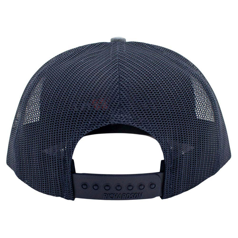 Navy blue mesh cap with snapback closure.