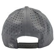 Gray cap with perforated design and a snapback strap.