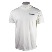 White t-shirt with a black 'SEVIIN' logo on the left chest.