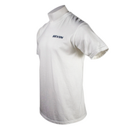Side of a white t-shirt with a black 'SEVIIN' logo on the left chest.