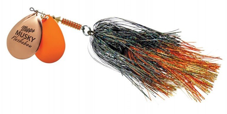 copper delta blades for musky fishing lures Mayhem #13 Super Model The custom blades fold in flight and rotate immediately on retrieve so you dont waste an inch of your cast Copper Red Baits "The Shank"
