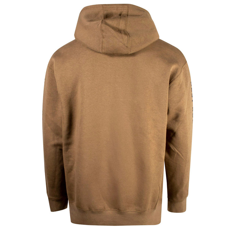 Brown hoodie shown from the back on a white background.