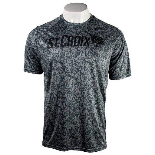 Gray digital camo print t-shirt with a black 'St. Croix' logo on the chest.