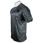 Side of a gray digital camo print t-shirt with a black 'St. Croix' logo on the chest.