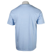 A light blue short-sleeve crewneck t-shirt shown from the back, displayed on a mannequin torso against a plain white background.