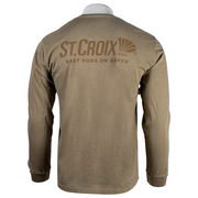 Tan long-sleeve shirt with a brown 'St. Croix' logo on the back.