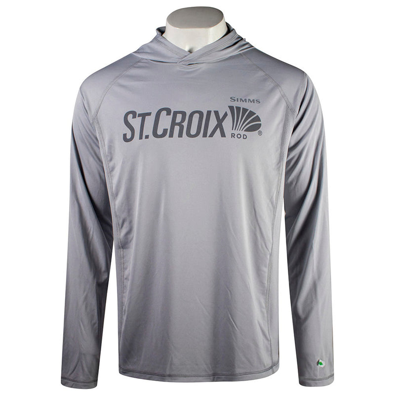 Gray hooded long sleeve with a dark grey St. Croix logo on the chest.