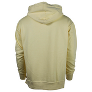 A pale yellow hooded sweatshirt shown from the back.