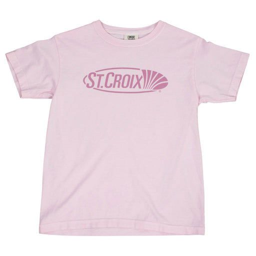 A light pink short-sleeve crewneck t-shirt featuring a dark pink St. Croix logo printed across the chest, displayed flat against a white background.