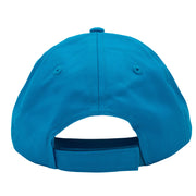 Bright blue canvas back of a hat with a velcro closure.